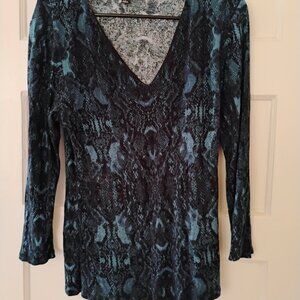 Snake Skin Print Long Sleeve Shirt/black and blue